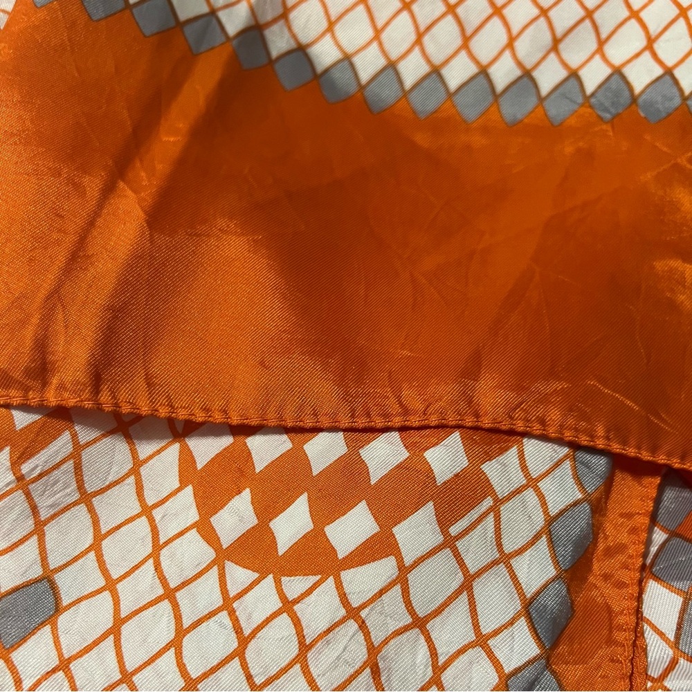 Orange And White Geometric Patterned Vintage Scarf - image 6